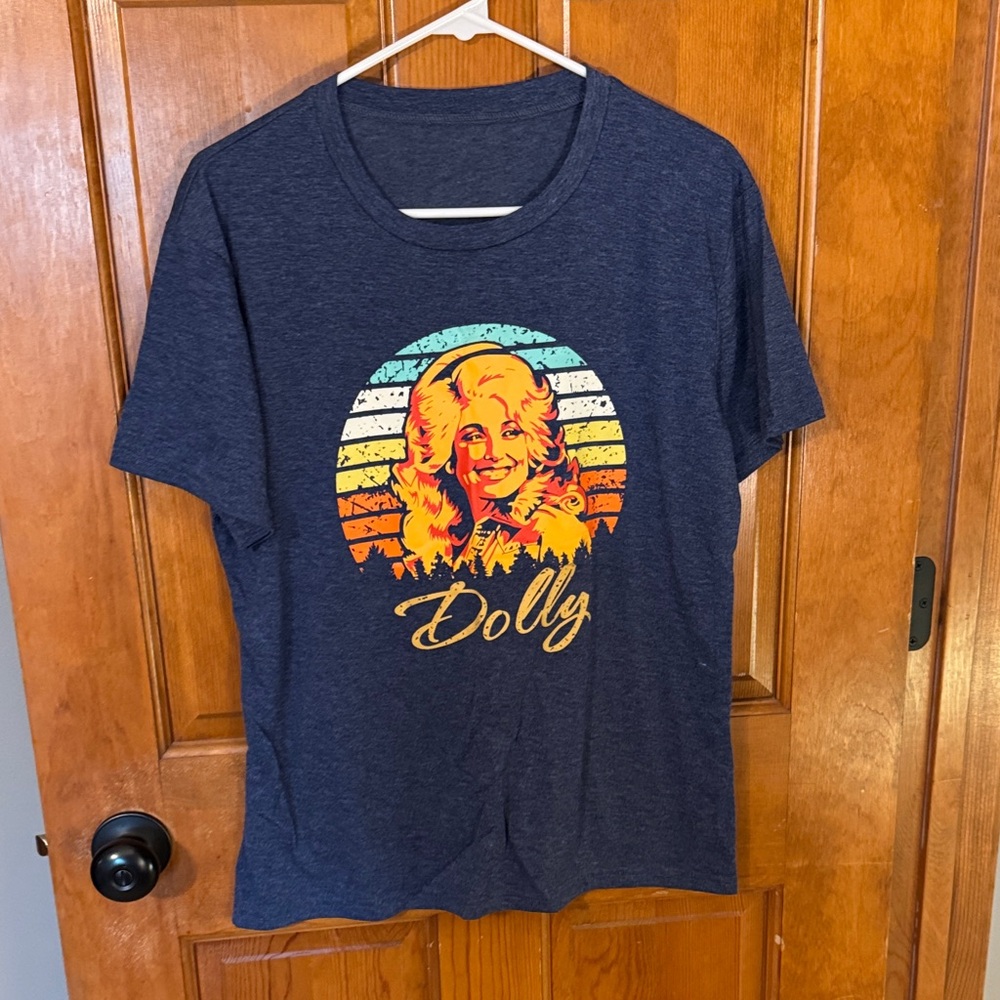 Dolly Retro Graphic Tee - Navy with Yellow & Teal Print